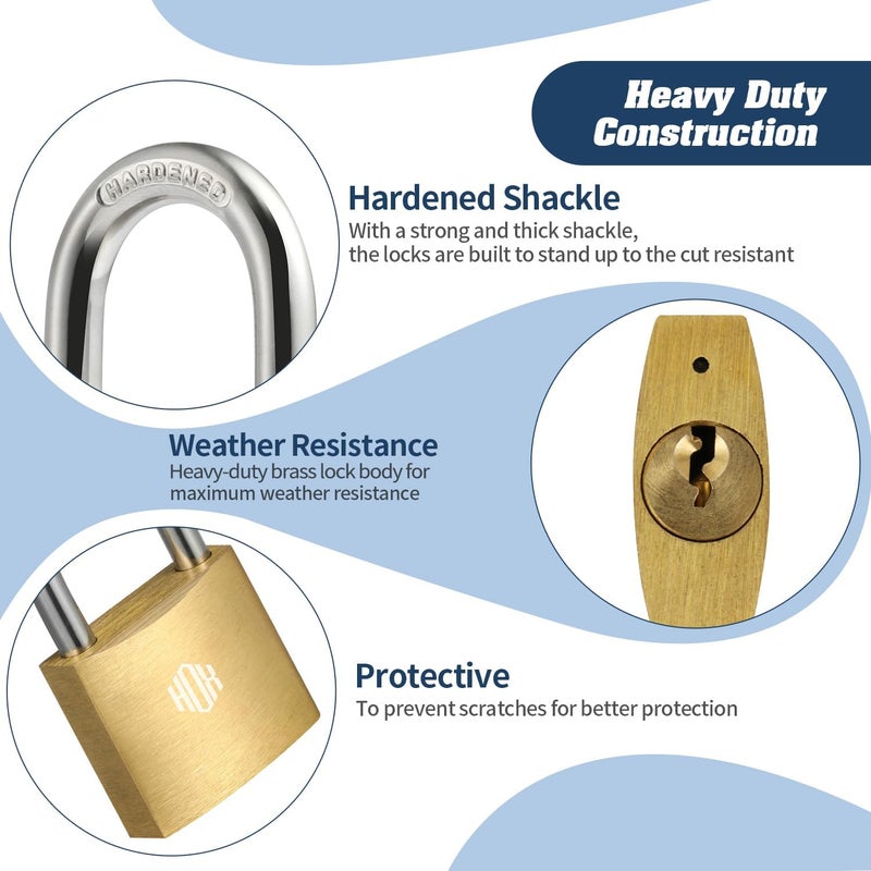 HOX 6-Pack Keyed Padlock, Waterproof and Rustproof, Solid Brass Lock with 1-1/4" Wide Body, Padlock with Keys for Storage Unit, Sheds, Garages and Fence - Image 4